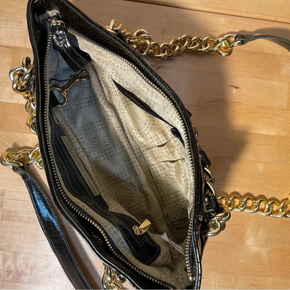 GOLDENBLEU Patent Leather Chain Strap Shoulder Bag Y2K Statement Purse
